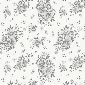 Small Victorian Watercolor Peony Clusters with Dulux Timeless Grey with Vivid White Background 