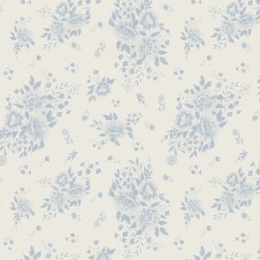 Small Oriental  Watercolor Peony Clusters with Dulux Pre School Blue with Whisper White Background