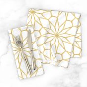 Gold and White Geometric Flower Star in Shimmery (Faux) Metallic Gold and White - Large - Hollywood Regency, Moroccan Mosaic, Festive Napery