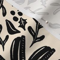 Floral and Fauna - cream and onyx black