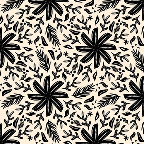 Floral and Fauna - cream and onyx black