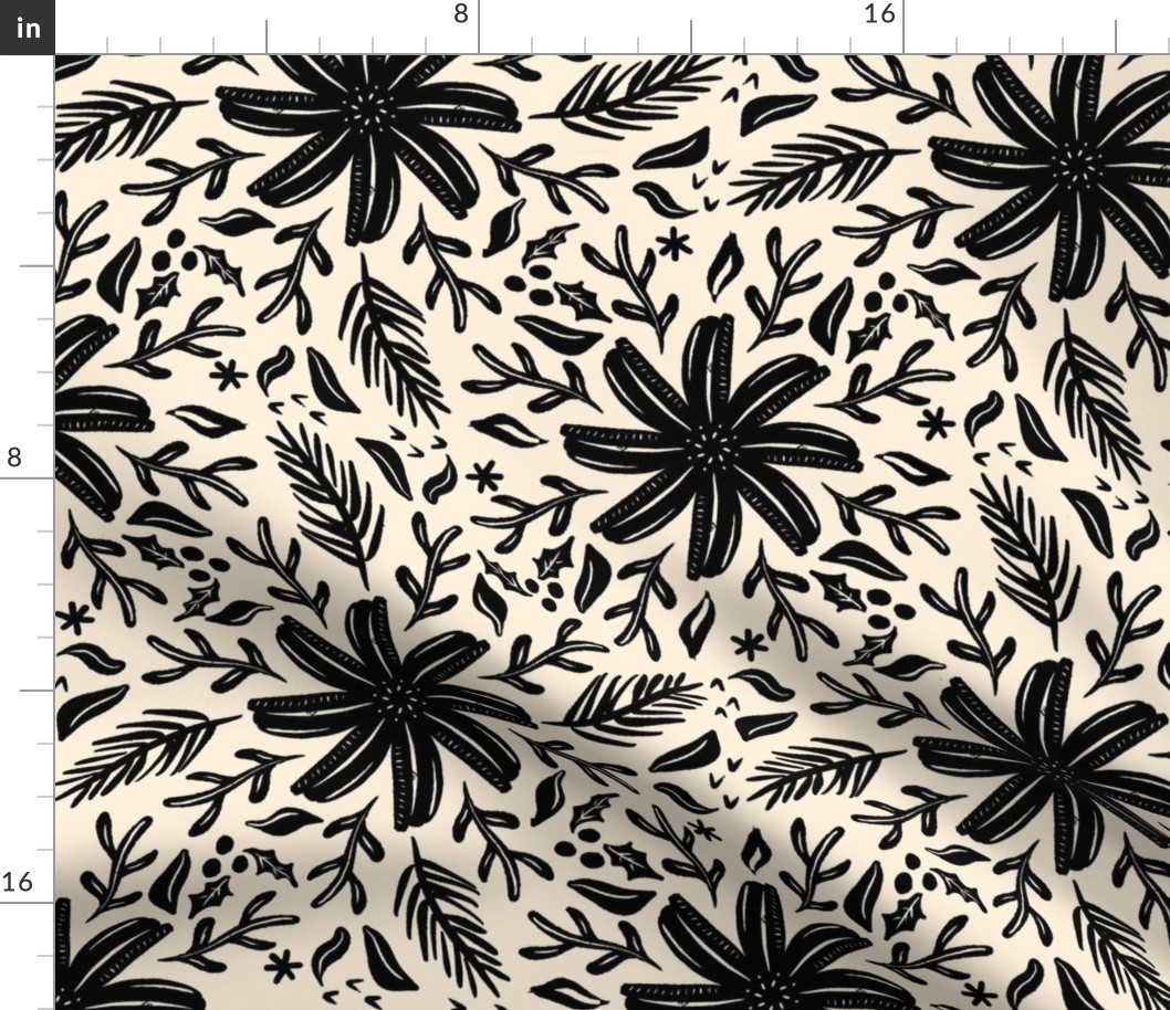 Floral and Fauna - cream and onyx black