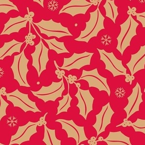 Holly Branches, Gold on Crimson Red - Duotone