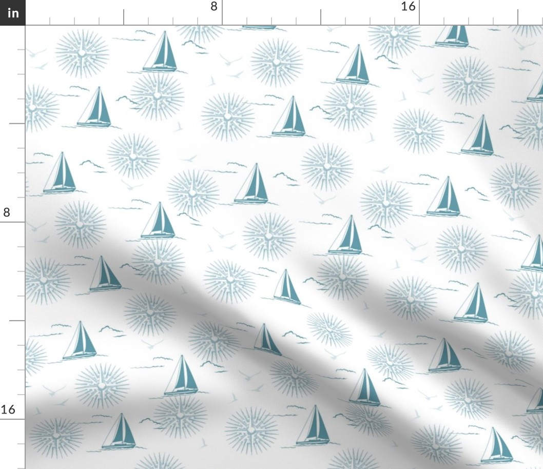 Winter Beach Collection - Sailboats & Compass Rose