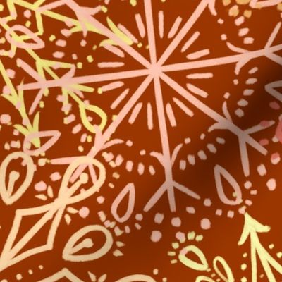 Snowflakes - Warm Pastels on Copper - Apricity - Happy Snowflakes - Large