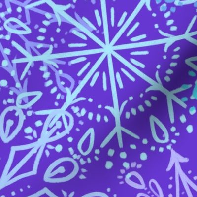 Vibrant Snowflakes - Blues and Purples  on Purple - Apricity - Happy Snowflakes - Large