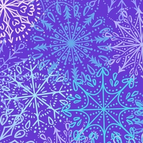 Vibrant Snowflakes - Blues and Purples  on Purple - Apricity - Happy Snowflakes - Large