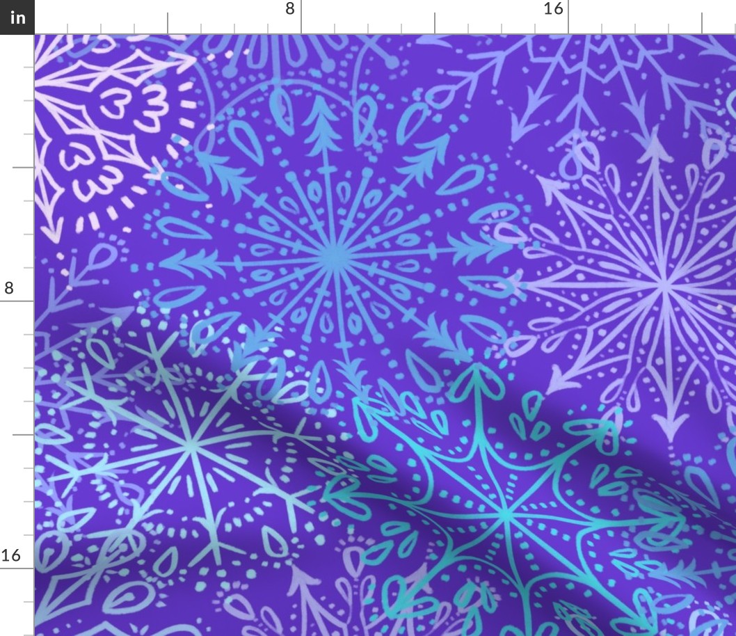 Vibrant Snowflakes - Blues and Purples  on Purple - Apricity - Happy Snowflakes - Large