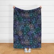 Vibrant Snowflakes - Blues and Purples  on Black - Apricity - Happy Snowflakes - Large