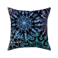 Vibrant Snowflakes - Blues and Purples  on Black - Apricity - Happy Snowflakes - Large