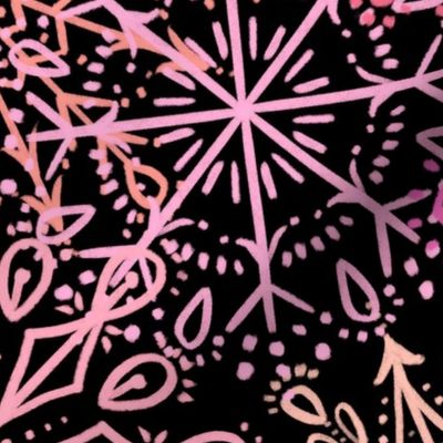 Vibrant Snowflakes - Pinks on Black - Apricity - Happy Snowflakes - Large