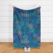 Vibrant Snowflakes - Blues and Mints on Dark Teal - Apricity - Happy Snowflakes - Large