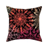 Vibrant Snowflakes - Pinks and Oranges on Black - Apricity - Happy Snowflakes - Large