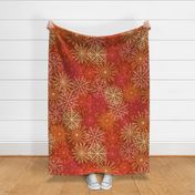 Vibrant Snowflakes - Pinks and Oranges on Brown - Apricity - Happy Snowflakes - Large