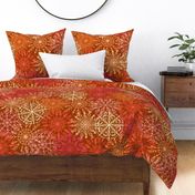 Vibrant Snowflakes - Pinks and Oranges on Brown - Apricity - Happy Snowflakes - Large