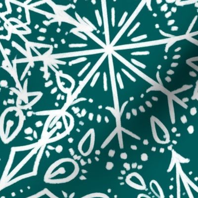 Snowflakes on Teal - Apricity - Happy Snowflakes - Large