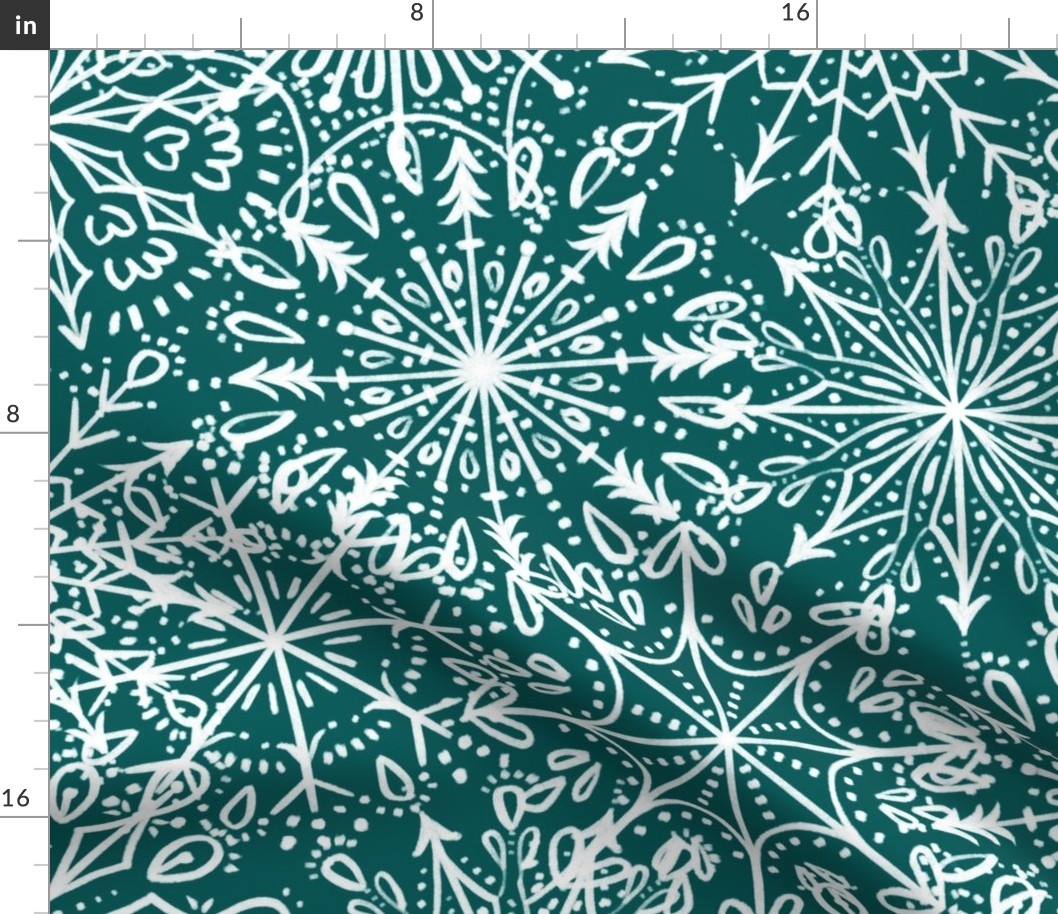 Snowflakes on Teal - Apricity - Happy Snowflakes - Large