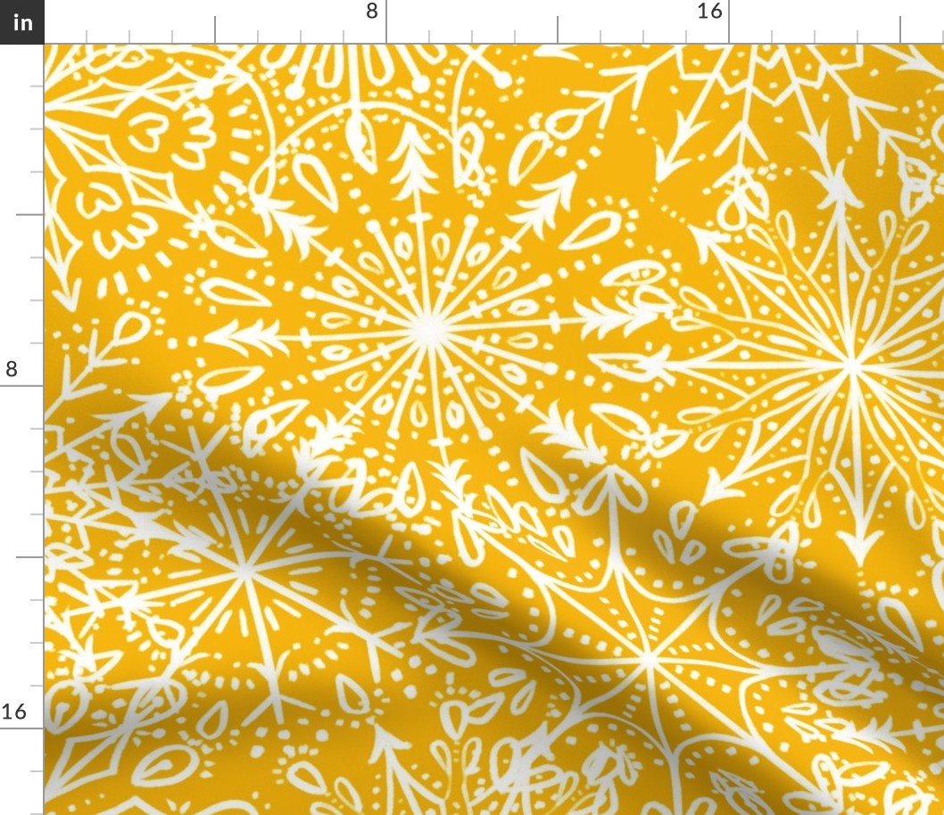 Snowflakes on Golden Yellow - Apricity - Happy Snowflakes - Large