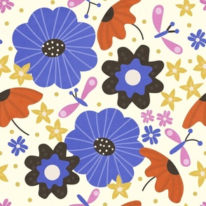 Spring Meadow Florals in Blue, Pink and Yellow