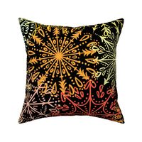 Vibrant Snowflakes - Yellow Orange Red on Black - Apricity - Happy Snowflakes - Large