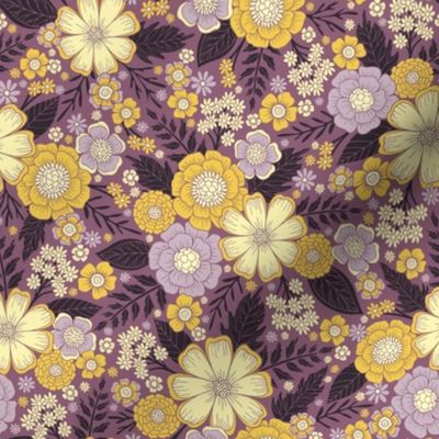 Small-Scale Purple & Yellow Floral/Botanical Pattern