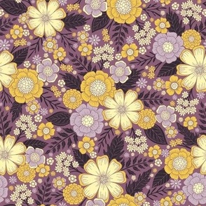 Small-Scale Purple & Yellow Floral/Botanical Pattern