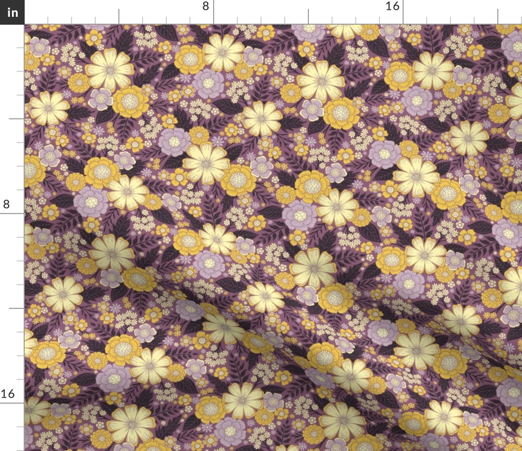 Small-Scale Purple & Yellow Floral/Botanical Pattern