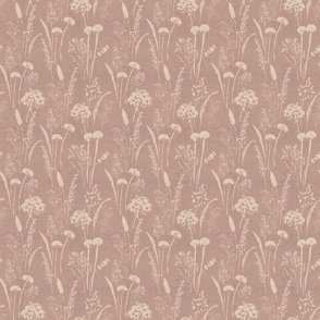 Printed pressed wildflowers on a rustic textured background bush pink - small scale