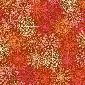 Vibrant Snowflakes - Pinks and Oranges on Copper - Apricity - Happy Snowflakes - Medium