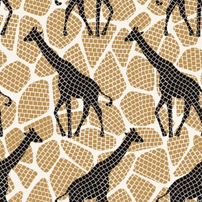 African giraffes silhouettes and spots cream, ocher and black - large scale