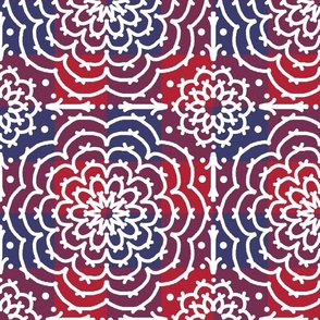 Red White Blue Plaid Mandala Geometric Floral 