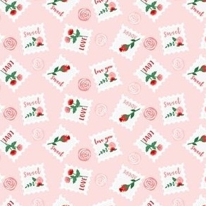 valentine stamps on pink