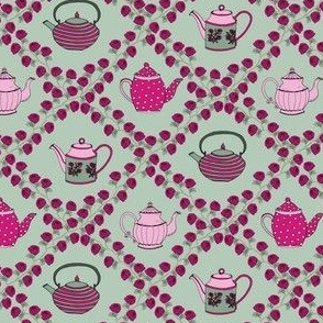 Tea for Two / Medium Scale / Best Friends Forever on a Sage Green Plaid