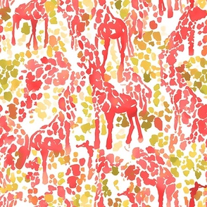 Giraffe Groove – Corals/Greens on White Wallpaper – New