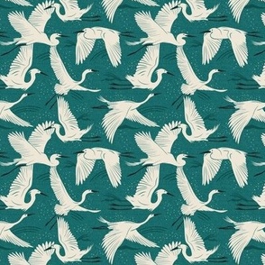 Soaring Wings  Cranes Teal Ivory Small