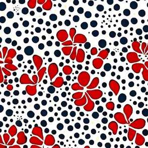 Red flowers and blue dots