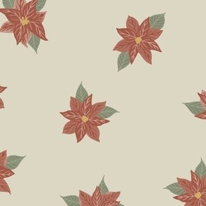 Red Traditional Poinsettias on Tan - Neutral Christmas