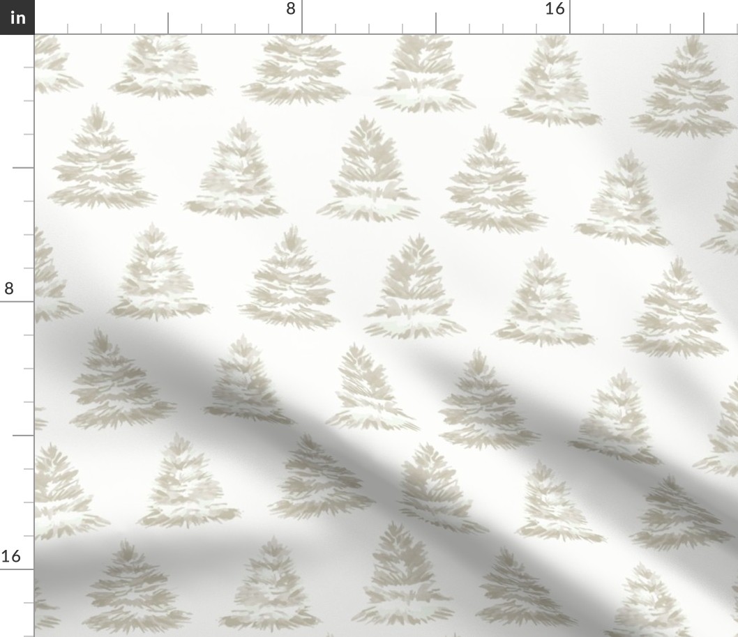 Watercolor Tan Pine Trees Geometric on Off White - Modern Neutral Beige Christmas