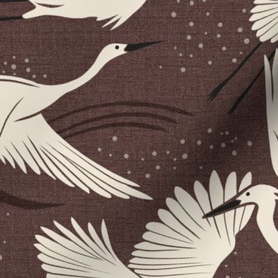 Soaring Wings  Cranes Brown Ivory Large 