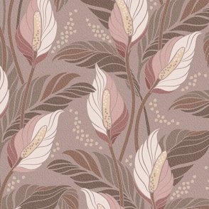Peace Lilies Art Nouveau Style Large Scale - Taupe, Pink, Yellow