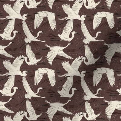 Soaring Wings  Cranes Brown Ivory Small