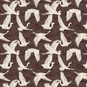 Soaring Wings  Cranes Brown Ivory Small