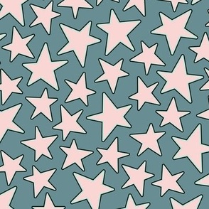 Holiday Stars - Pink on Denim Blue