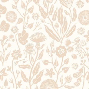 Romantic inspired beige hand drawn flowers on an white background 
