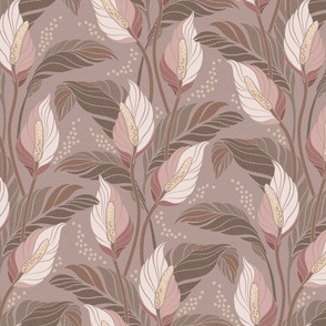 Peace Lilies Art Nouveau Style Medium Scale - Taupe, Pink, Yellow