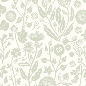 Romantic inspired sage hand drawn flowers on an white background 
