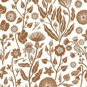 Romantic inspired sand brown hand drawn flowers on an white background 