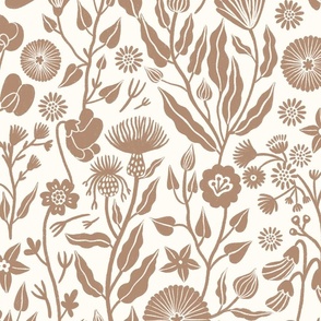 Romantic inspired pastel brown hand drawn flowers on an white background 