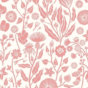 Romantic inspired pink hand drawn flowers on an white background 