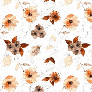 White and Burnt Orange Floral, Earth Tones, Light and whimsical flowers